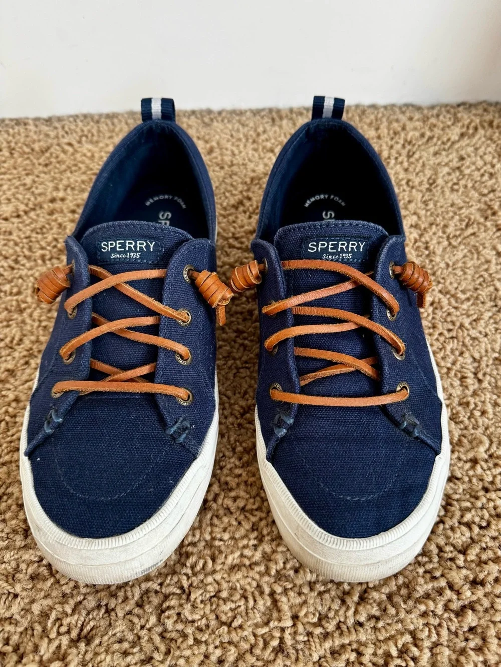 Sperry Navy Canvas Boat Sneaker with Tan Laces